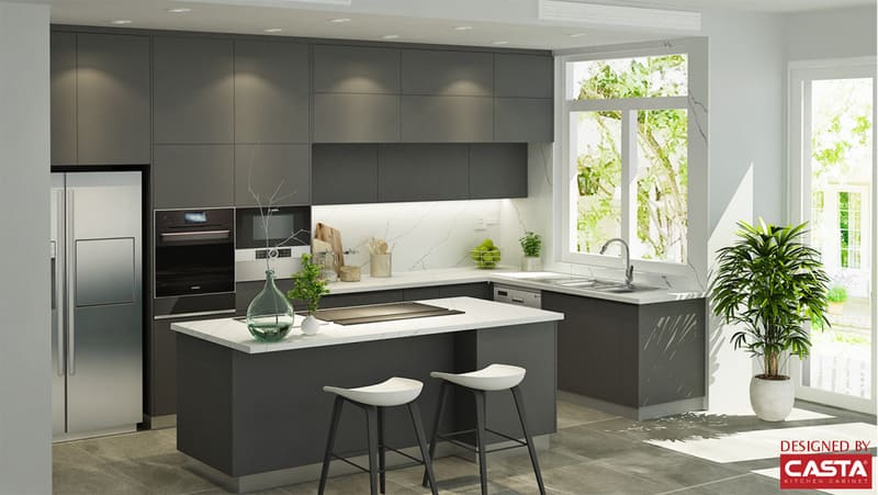 Modern kitchen with Casta's custom-designed cabinet