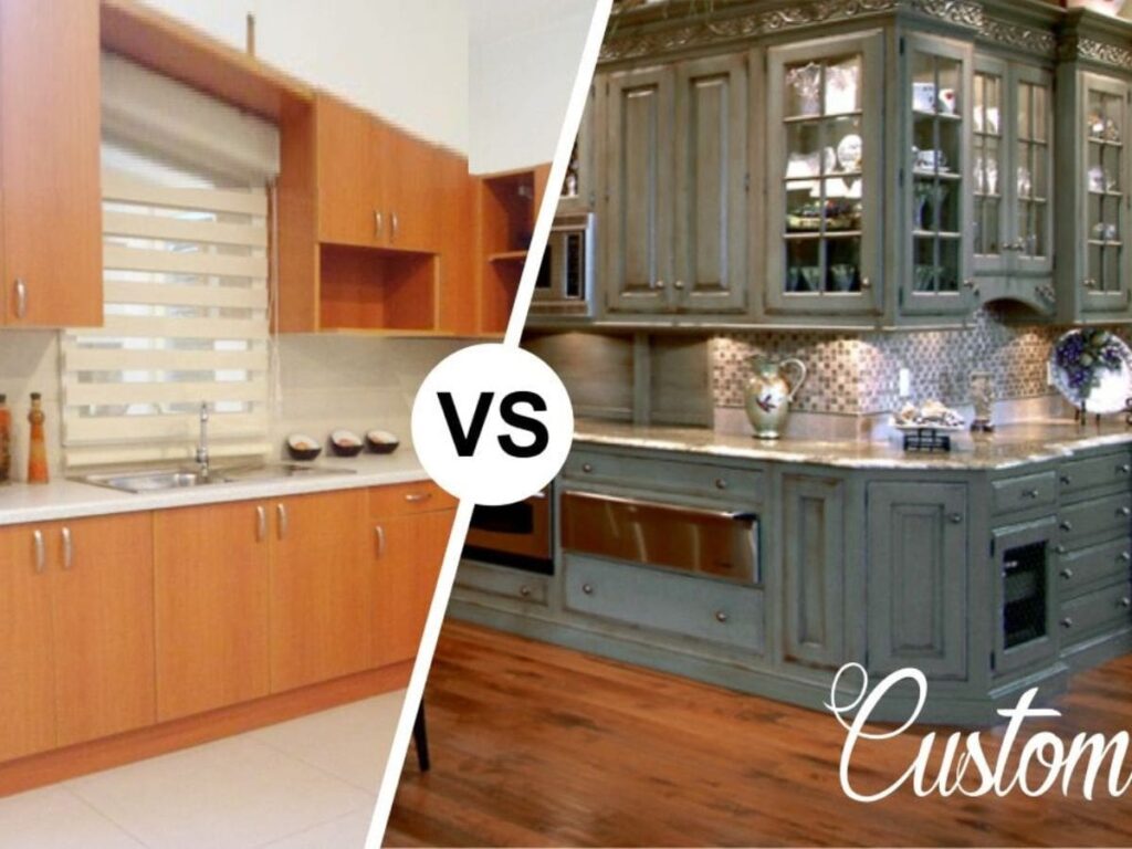 A side-by-side comparing custom and semi-custom cabinets