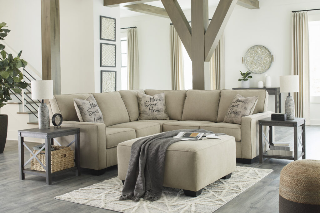 Ashley Furniture’s modern living room setup featuring RTA pieces