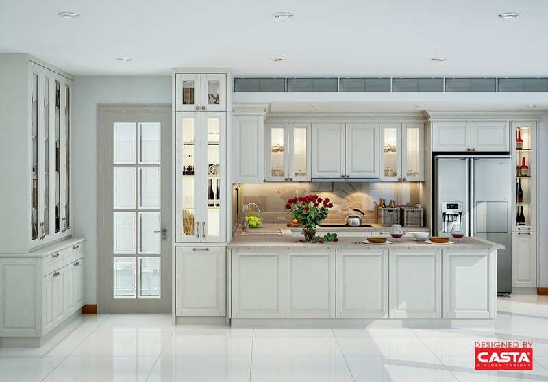 A shop-made cabinetry product in a stylish setting, showcasing unique, handcrafted cabinets