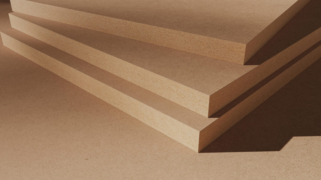 Detailed view of smooth MDF panels, illustrating the uniformity and quality of engineered wood used in cabinetry